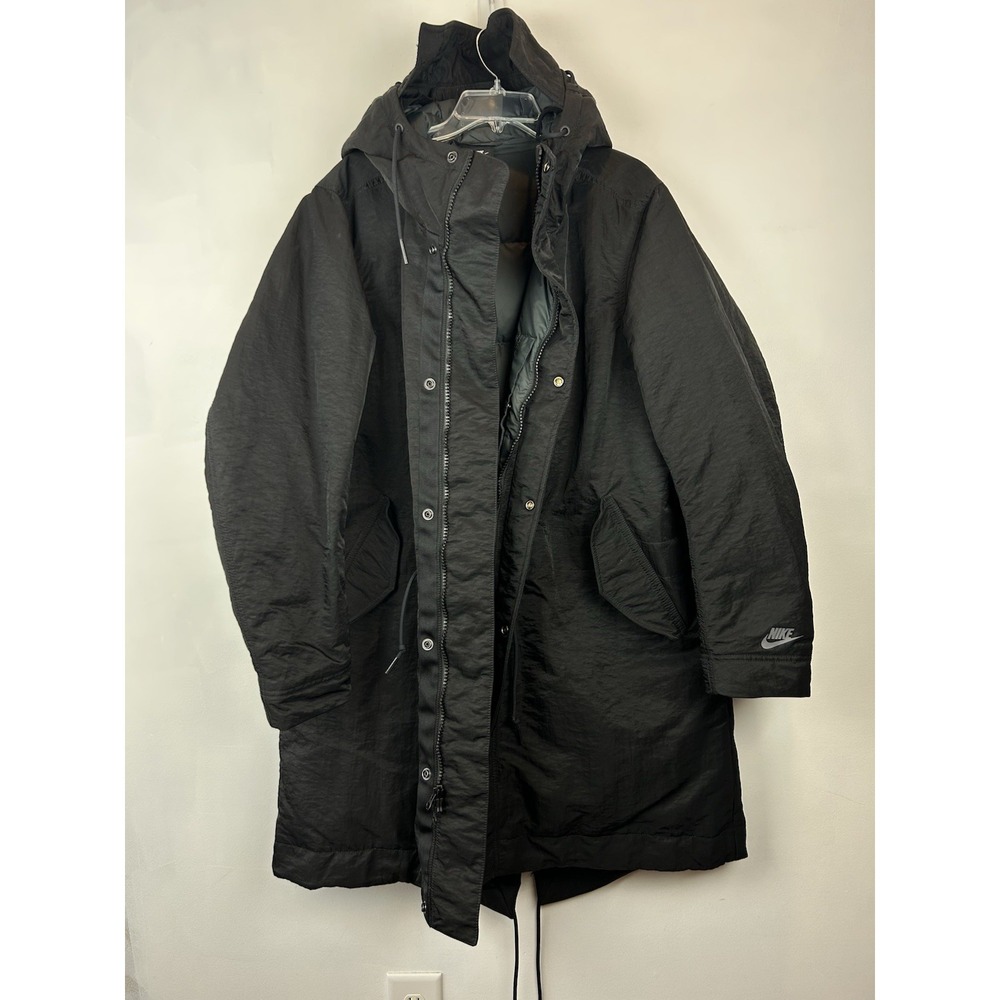Nike Sportswear Parka Coat Mens Large Black Puffer Down Warm Cozy Cinch Hooded - Picture 7 of 13